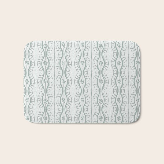 Wavy lines and tiny blooms - dusty mint pastel green pattern Bath Mat Gallery Image 1
