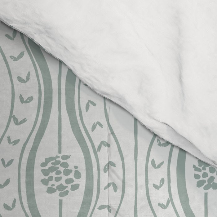 Wavy lines and tiny blooms - dusty mint pastel green pattern Comforter Gallery Image 4