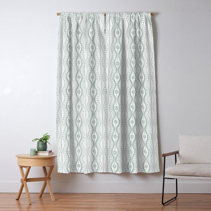 Wavy lines and tiny blooms - dusty mint pastel green pattern Window Curtain Gallery Image 5