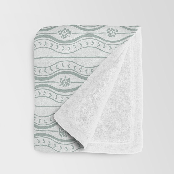 Wavy lines and tiny blooms - dusty mint pastel green pattern Throw Blanket Gallery Image 3