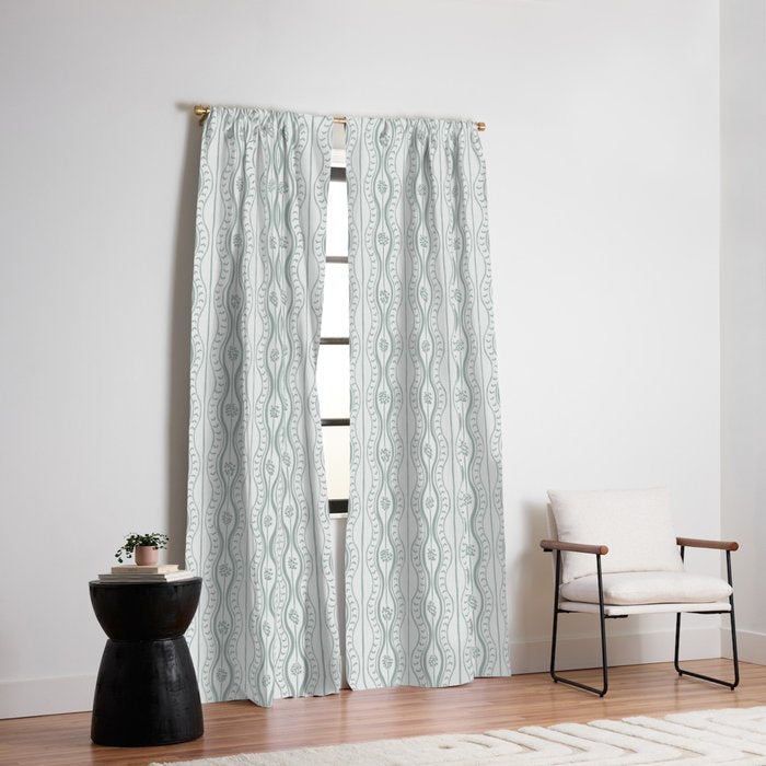 Wavy lines and tiny blooms - dusty mint pastel green pattern Window Curtain