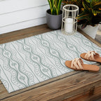 Wavy lines and tiny blooms - dusty mint pastel green pattern Outdoor Rug Gallery Image 2