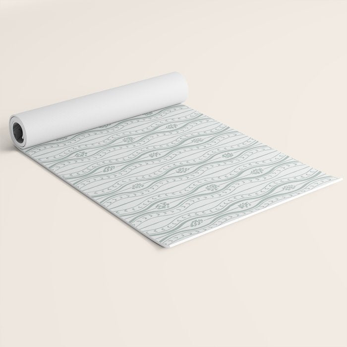 Wavy lines and tiny blooms - dusty mint pastel green pattern Yoga Mat Gallery Image 2