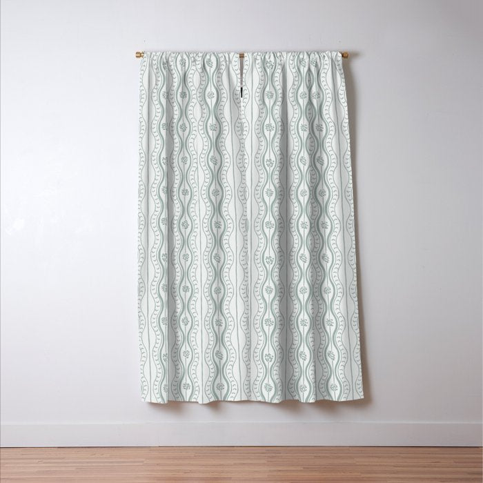 Wavy lines and tiny blooms - dusty mint pastel green pattern Window Curtain Gallery Image 3