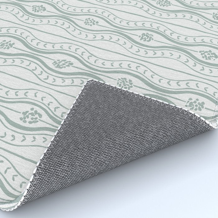 Wavy lines and tiny blooms - dusty mint pastel green pattern Rug Gallery Image 4