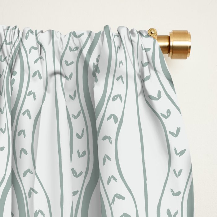 Wavy lines and tiny blooms - dusty mint pastel green pattern Window Curtain Gallery Image 2