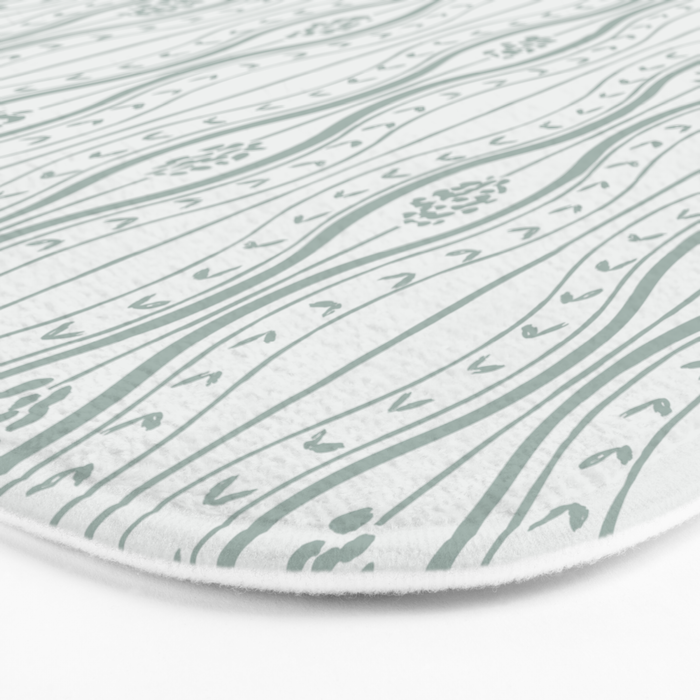 Wavy lines and tiny blooms - dusty mint pastel green pattern Bath Mat Gallery Image 3