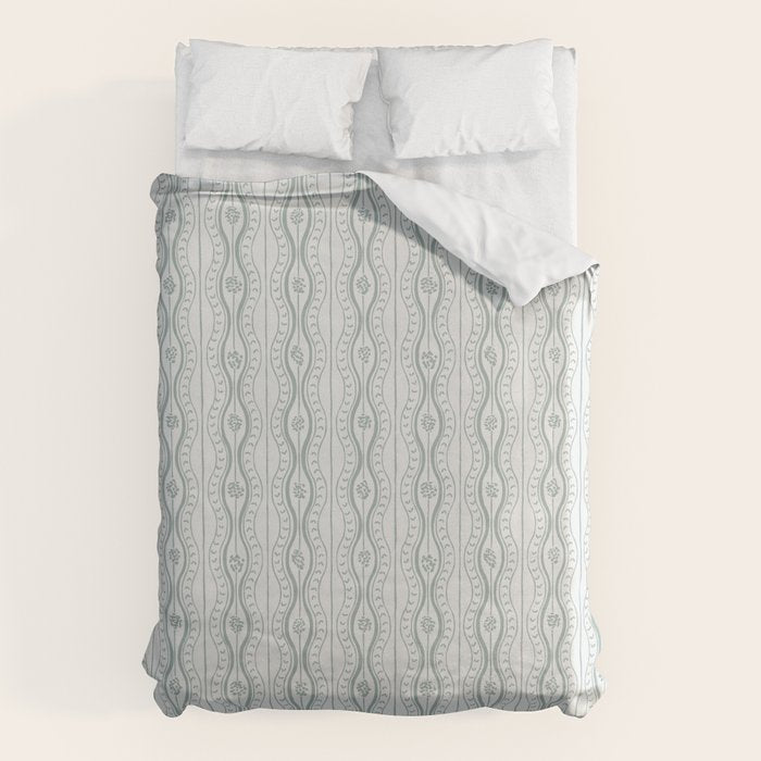 Wavy lines and tiny blooms - dusty mint pastel green pattern Duvet Cover Gallery Image 6