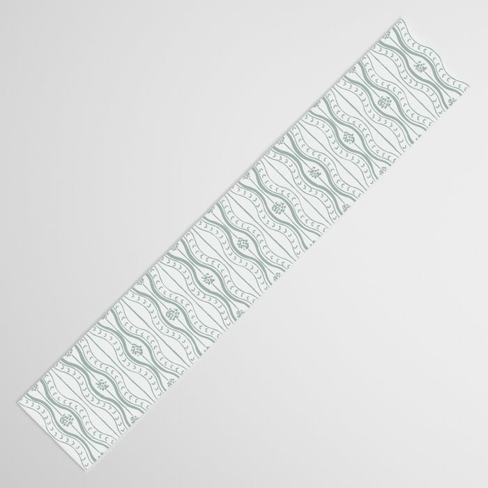 Wavy lines and tiny blooms - dusty mint pastel green pattern Table Runner Gallery Image 3