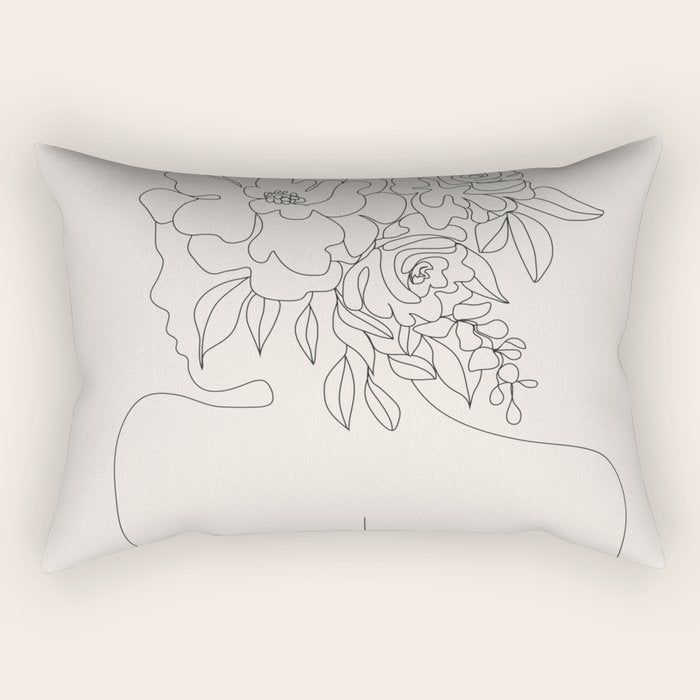 Woman with Flowers Minimal Line I Rectangular Pillow Gallery Image 2