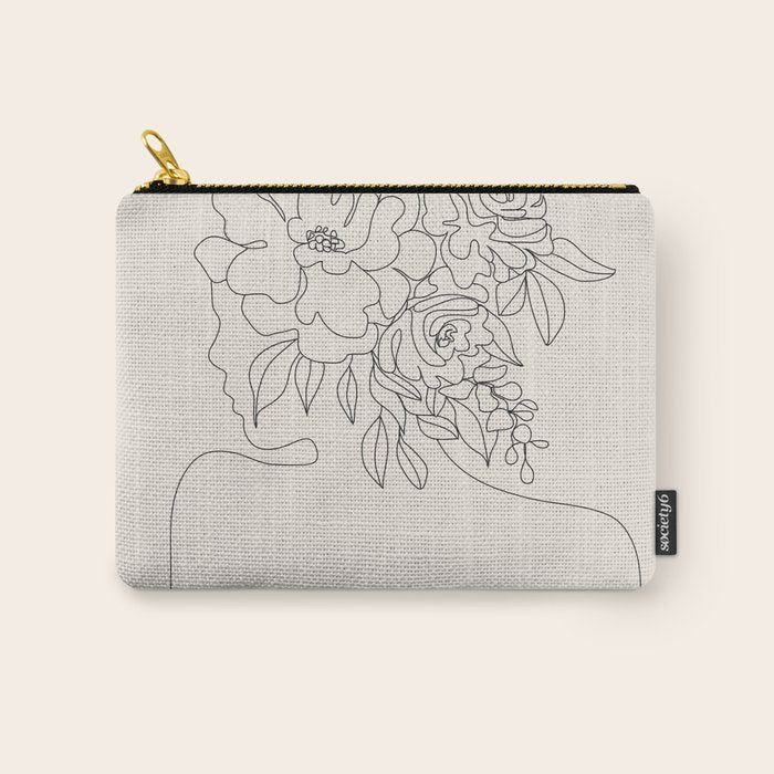 Woman with Flowers Minimal Line I Carry All Pouch Gallery Image 1