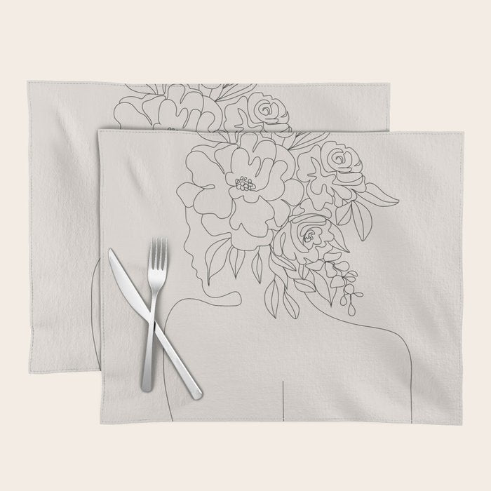 Woman with Flowers Minimal Line I Placemat Gallery Image 1