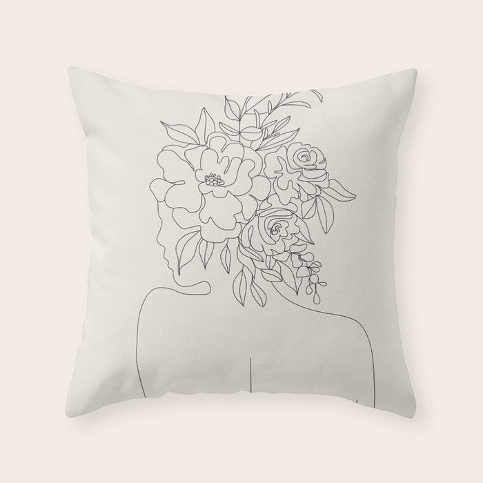 Woman with Flowers Minimal Line I Throw Pillow Gallery Image 6