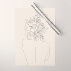 Woman with Flowers Minimal Line I Wrapping Paper Gallery Image 1