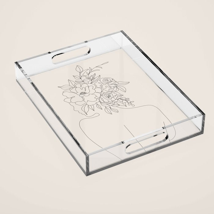 Woman with Flowers Minimal Line I Acrylic Tray Gallery Image 1