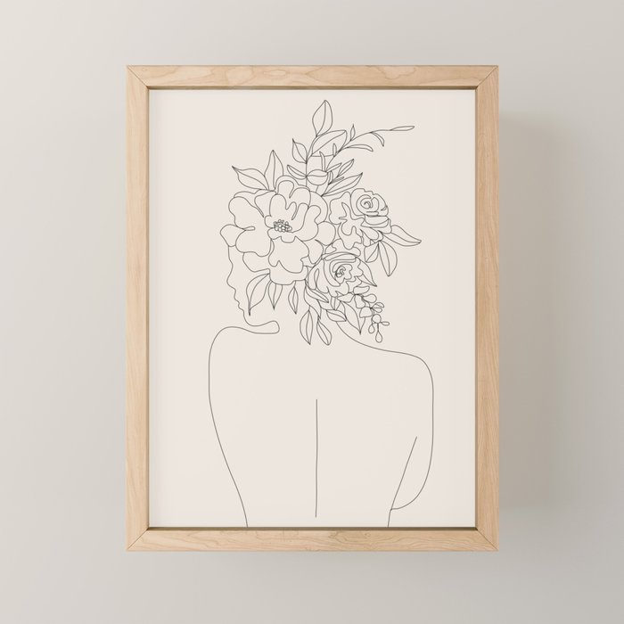 Woman with Flowers Minimal Line I Mini Art Print Gallery Image 1
