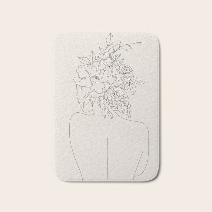 Woman with Flowers Minimal Line I Bath Mat Gallery Image 1