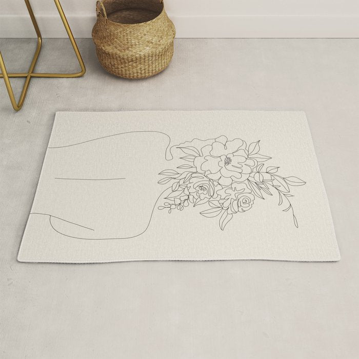Woman with Flowers Minimal Line I Rug Gallery Image 1