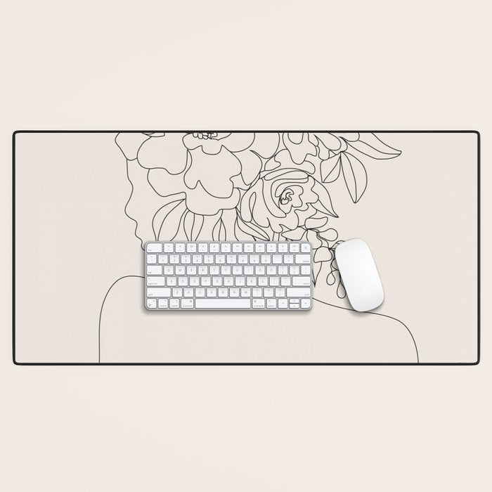 Woman with Flowers Minimal Line I Desk Mat Gallery Image 1