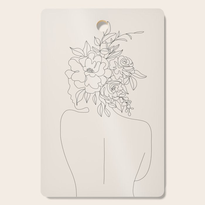 Woman with Flowers Minimal Line I Cutting Board Gallery Image 1