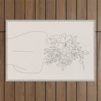 Woman with Flowers Minimal Line I Outdoor Rug Gallery Image 1