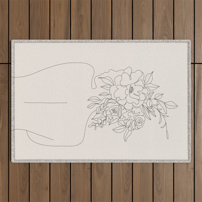 Woman with Flowers Minimal Line I Outdoor Rug Gallery Image 1