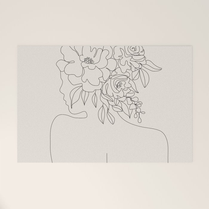 Woman with Flowers Minimal Line I Welcome Mat Gallery Image 1