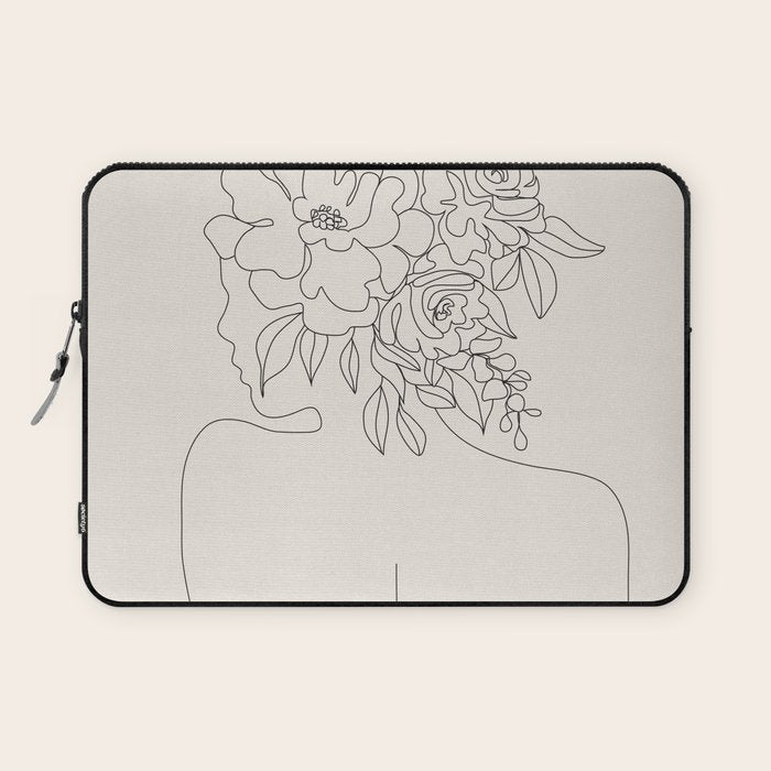 Woman with Flowers Minimal Line I Laptop Sleeve Gallery Image 1