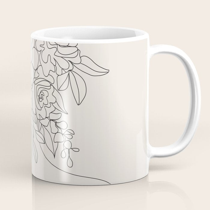 Woman with Flowers Minimal Line I Coffee Mug Gallery Image 1