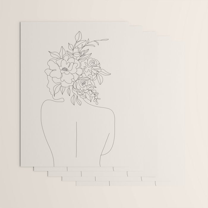 Woman with Flowers Minimal Line I Wrapping Paper Gallery Image 3