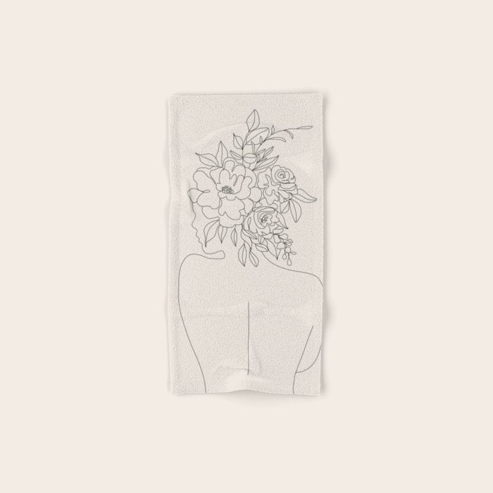 Woman with Flowers Minimal Line I Towels Gallery Image 1