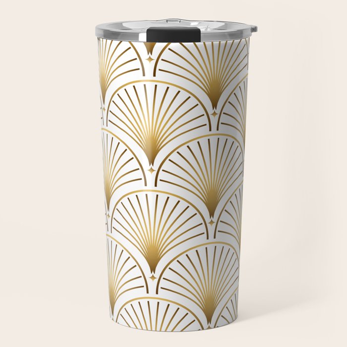 Art Deco Gold Geometric Pattern With Gold Shimmer Travel Mug Gallery Image 1