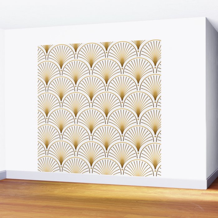 Art Deco Gold Geometric Pattern With Gold Shimmer Wall Mural Gallery Image 2