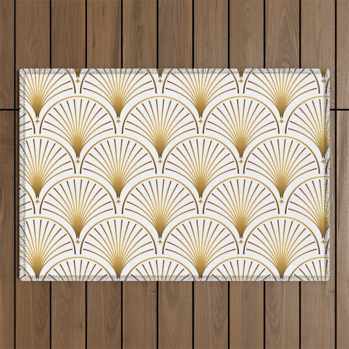 Art Deco Gold Geometric Pattern With Gold Shimmer Outdoor Rug Gallery Image 1
