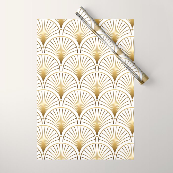 Art Deco Gold Geometric Pattern With Gold Shimmer Wrapping Paper Gallery Image 1