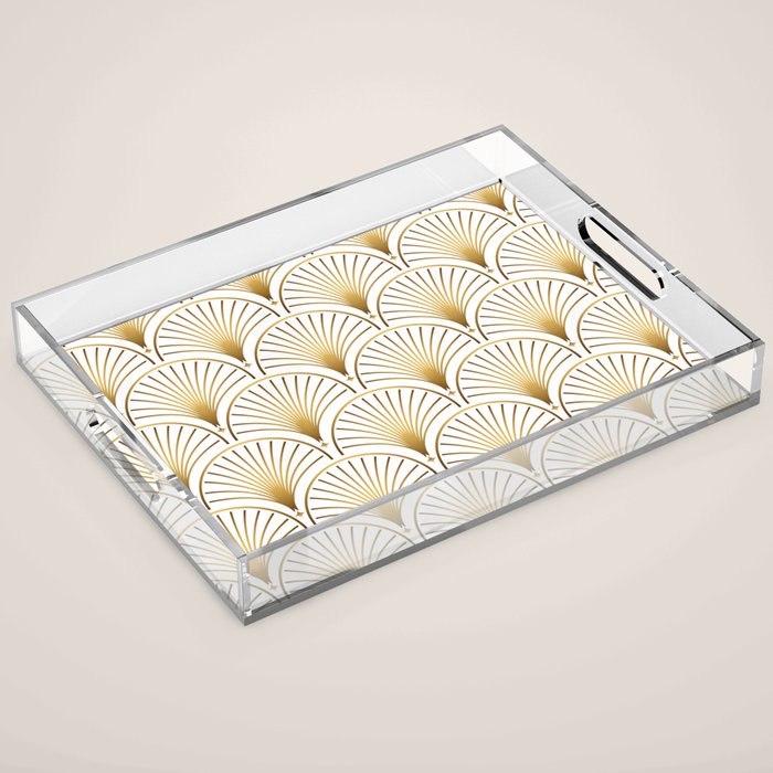 Art Deco Gold Geometric Pattern With Gold Shimmer Acrylic Tray Gallery Image 1