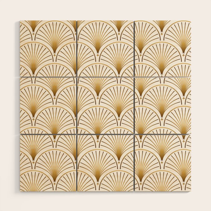 Art Deco Gold Geometric Pattern With Gold Shimmer Wood Wall Art Gallery Image 1