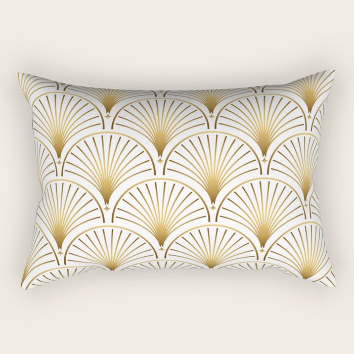 Art Deco Gold Geometric Pattern With Gold Shimmer Rectangular Pillow Gallery Image 1