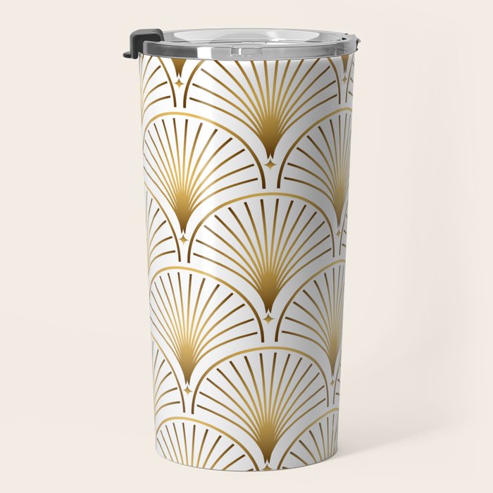 Art Deco Gold Geometric Pattern With Gold Shimmer Travel Mug Gallery Image 3