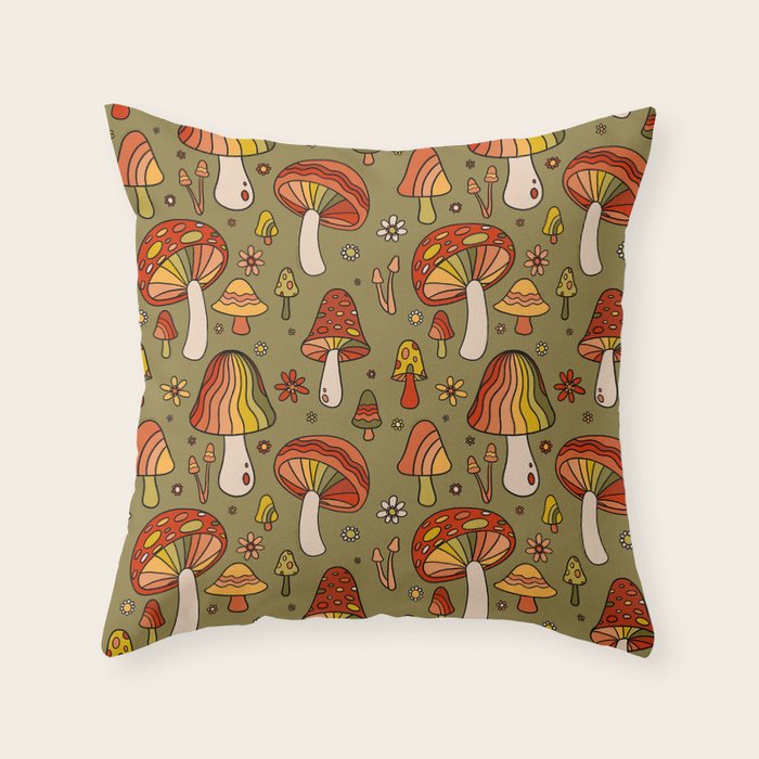 Mushroom Print Throw Pillow Gallery Image 1