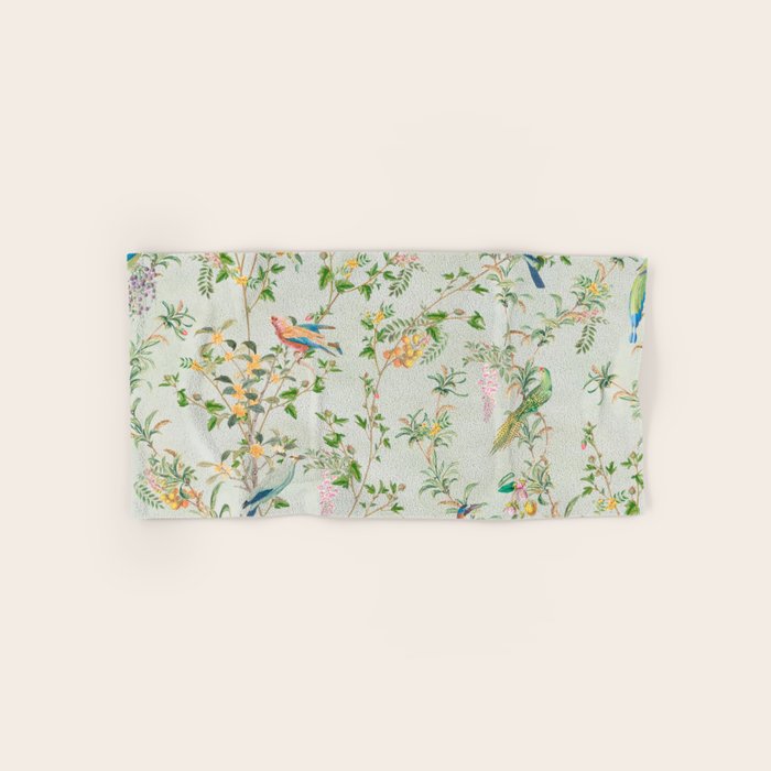 Floral Garden Climbing Vines and Chinoiserie Birds on mint Bath Towel Gallery Image 1