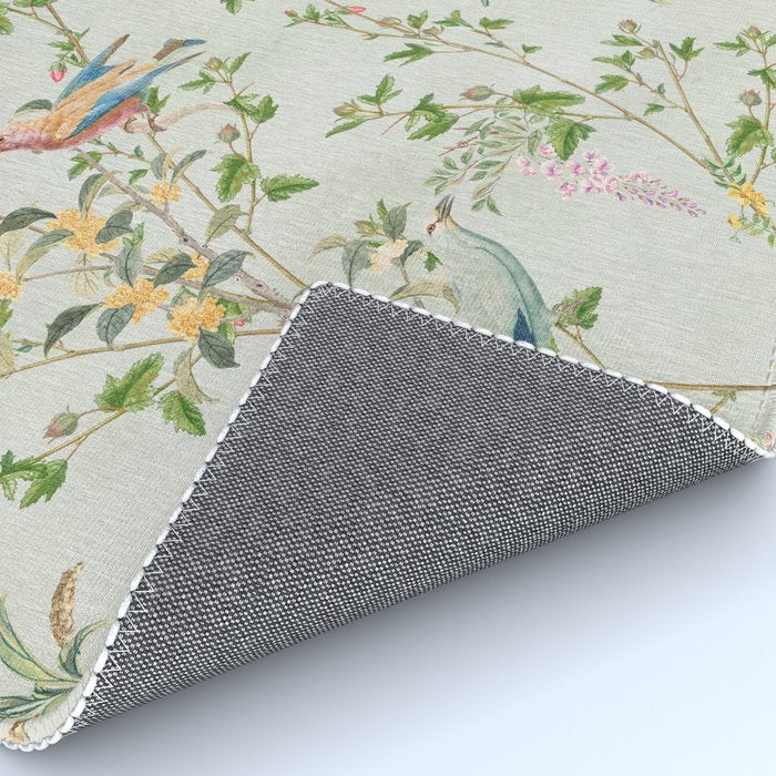 Floral Garden Climbing Vines and Chinoiserie Birds on mint Rug Gallery Image 4