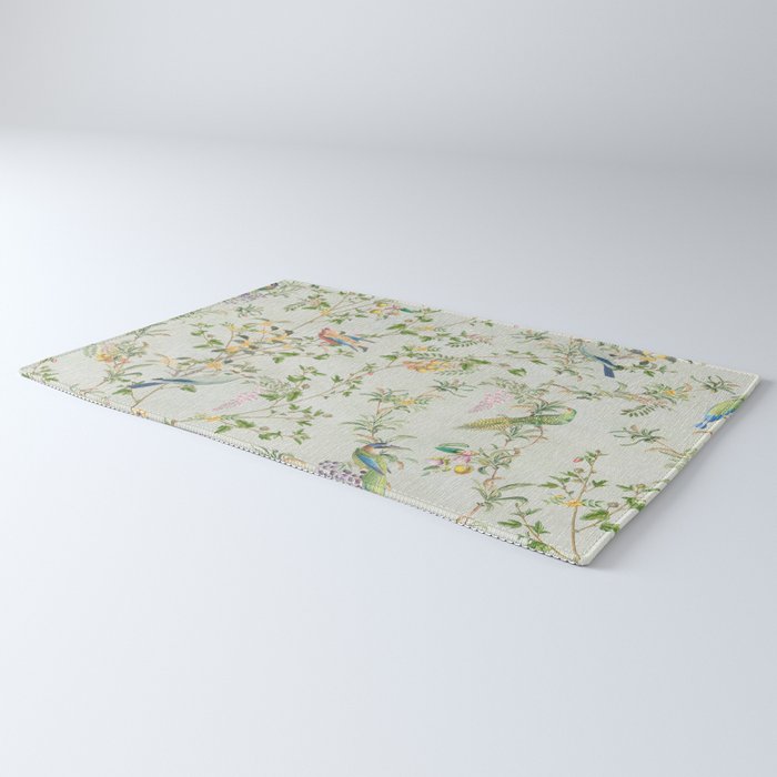 Floral Garden Climbing Vines and Chinoiserie Birds on mint Rug Gallery Image 3