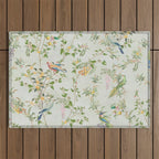 Floral Garden Climbing Vines and Chinoiserie Birds on mint Outdoor Rug Gallery Image 1
