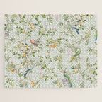 Floral Garden Climbing Vines and Chinoiserie Birds on mint Jigsaw Puzzle Gallery Image 1