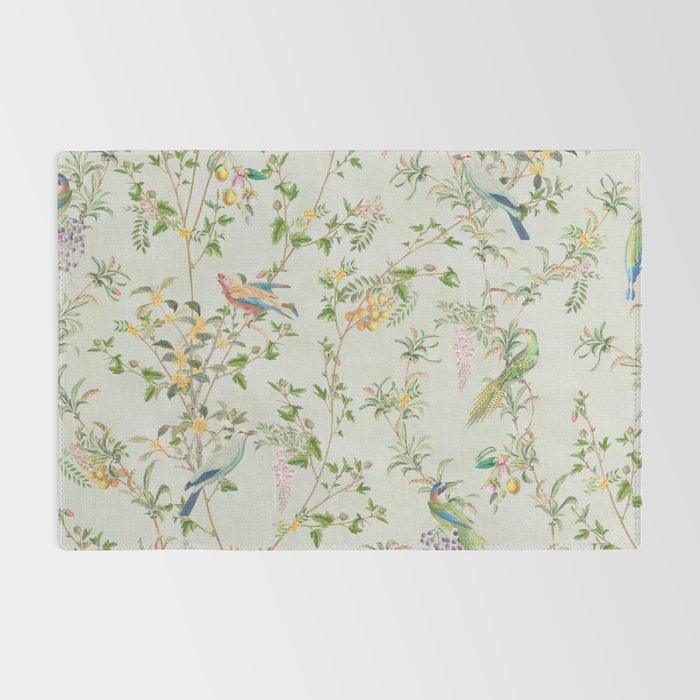Floral Garden Climbing Vines and Chinoiserie Birds on mint Rug Gallery Image 2