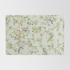 Floral Garden Climbing Vines and Chinoiserie Birds on mint Rug Gallery Image 2