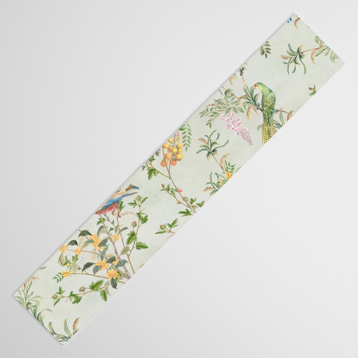 Floral Garden Climbing Vines and Chinoiserie Birds on mint Table Runner Gallery Image 3