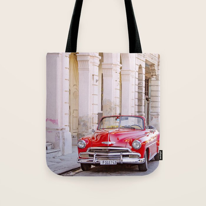 Vintage Red Car, Havana Travel Photography Tote Bag Gallery Image 1