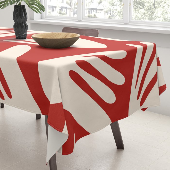 Big Cutouts Papier Découpé Abstract Pattern in Red and Almond Cream Tablecloth Gallery Image 3